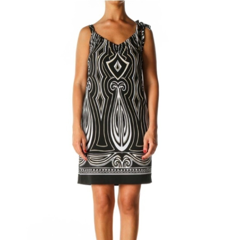 WHITE HOUSE BLACK MARKET Black Graphic Print Holiday Shift Dress Size Medium